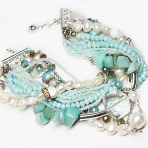Amazonite Pearl and Crystal Handcrafted Bracelet